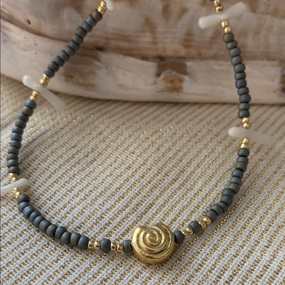 Gold and Gray Beaded Necklace